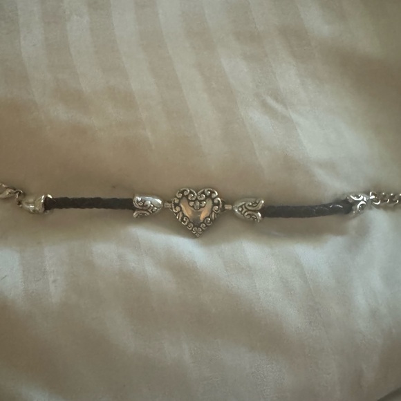 Brighton Silver and Brown Leather Heart Bracelet - Picture 1 of 1